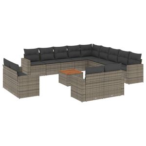 vidaXL 14 Piece Garden Sofa Set with Cushions Grey Poly Rattan