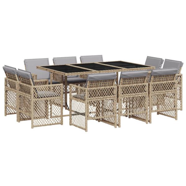 vidaXL 11 Piece Garden Dining Set with Cushions Mix Beige Poly Rattan