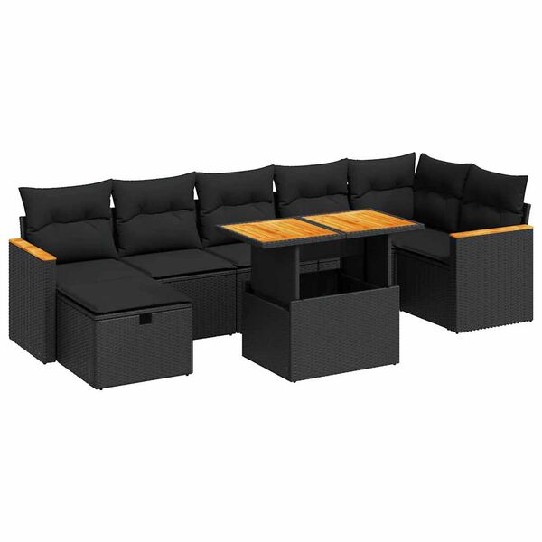 vidaXL 5 Piece Garden Sofa Set with Cushions Black Poly Rattan
