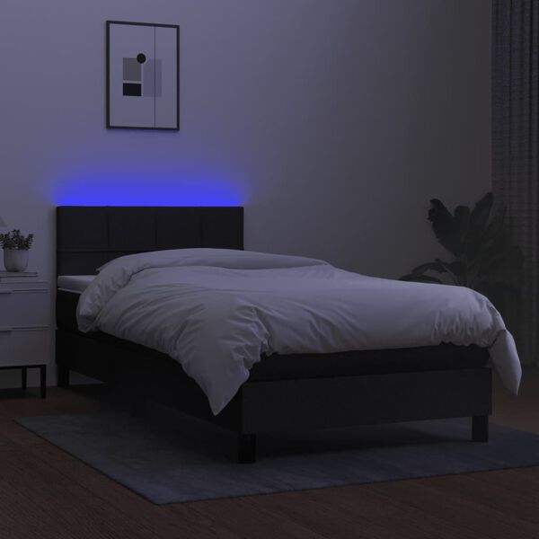 vidaXL Box Spring Bed with Mattress&LED Black 106x203 cm King Single Size Fabric