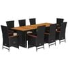 vidaXL 9 Piece Garden Dining Set with Cushions Black Poly Rattan