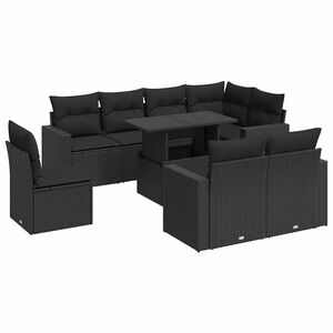 vidaXL 9 Piece Garden Sofa Set with Cushions Black Poly Rattan