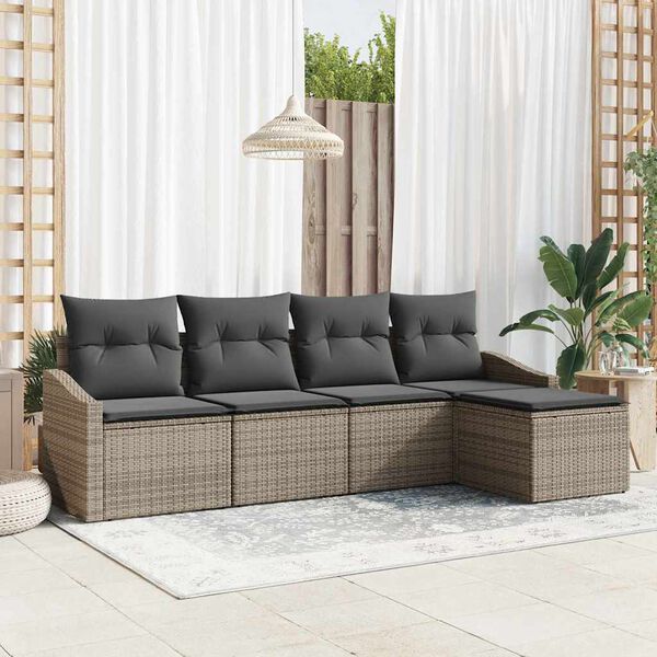 vidaXL Sofa Set with Cushion 5 pcs Grey Poly Rattan