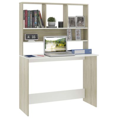 vidaXL Desk with Shelf White and Sonoma Oak 110x45x157 cm Engineered Wood
