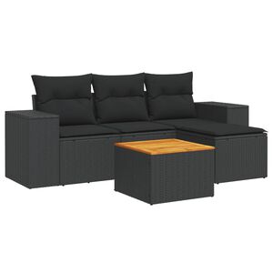 vidaXL 5 Piece Garden Sofa Set with Cushions Black Poly Rattan