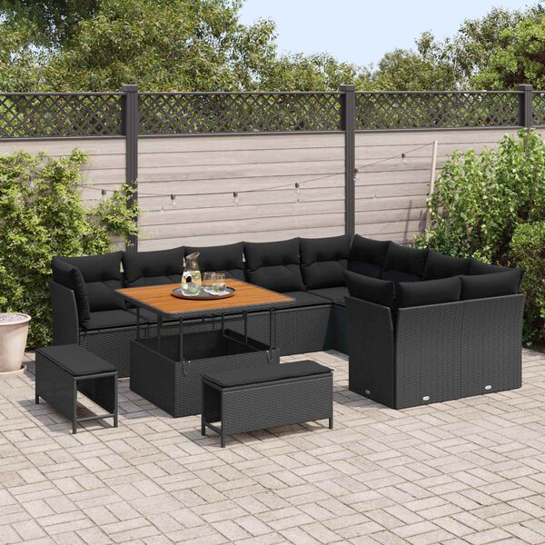 vidaXL Garden Sofa Set with Cushion with Storage 12 pcs Black