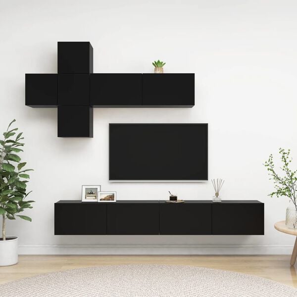 vidaXL 7 Piece TV Cabinet Set Black Engineered Wood