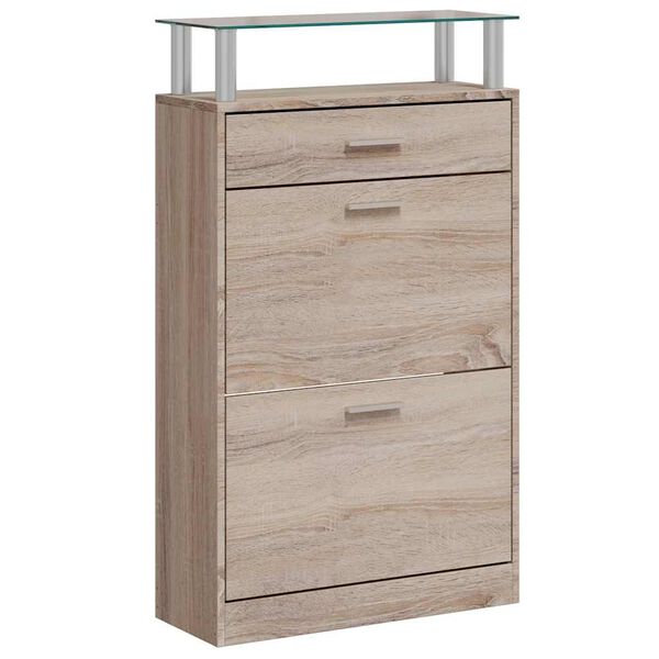 vidaXL Shoe Cabinet with a Drawer and a Top Glass Shelf Wood Oak Look