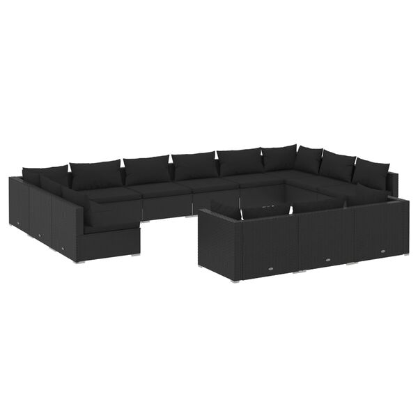 vidaXL 13 Piece Garden Lounge Set with Cushions Black Poly Rattan