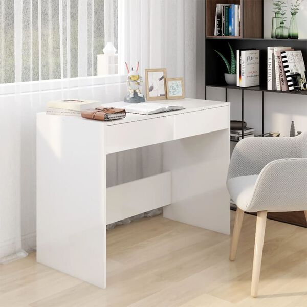 vidaXL Desk High Gloss White 101x50x76.5 cm Engineered Wood