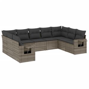 vidaXL 9 Piece Garden Sofa Set with Cushions Grey Poly Rattan