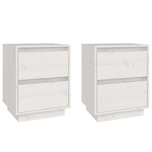 vidaXL Bedside Cabinet | Set of 2 | White | Solid Pine Wood | 40 x 35 x 50 cm