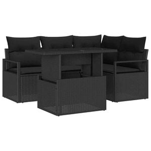 vidaXL Garden Sofa Set with Cushion 5 pcs Black Poly rattan