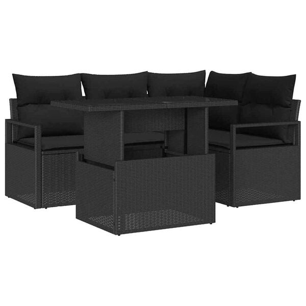 vidaXL Garden Sofa Set with Cushion 5 pcs Black Poly rattan