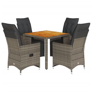 vidaXL 5 Piece Garden Bistro Set with Cushions Grey Poly Rattan