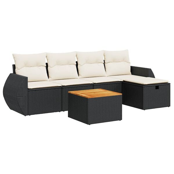 vidaXL 6 Piece Garden Sofa Set with Cushions Black Poly Rattan