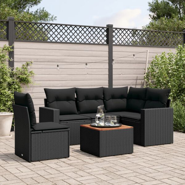 vidaXL 6 Piece Garden Sofa Set with Cushions Black Poly Rattan