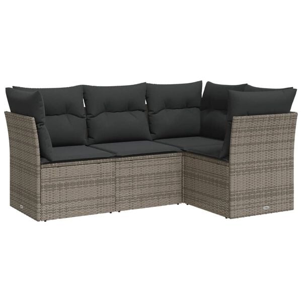vidaXL 4 Piece Garden Sofa Set with Cushions Grey Poly Rattan
