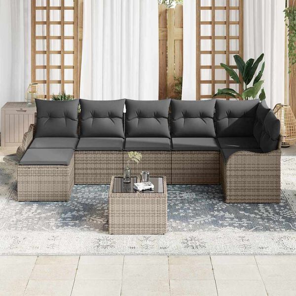 vidaXL Garden Sofa Set 8 pcs Grey Poly Rattan