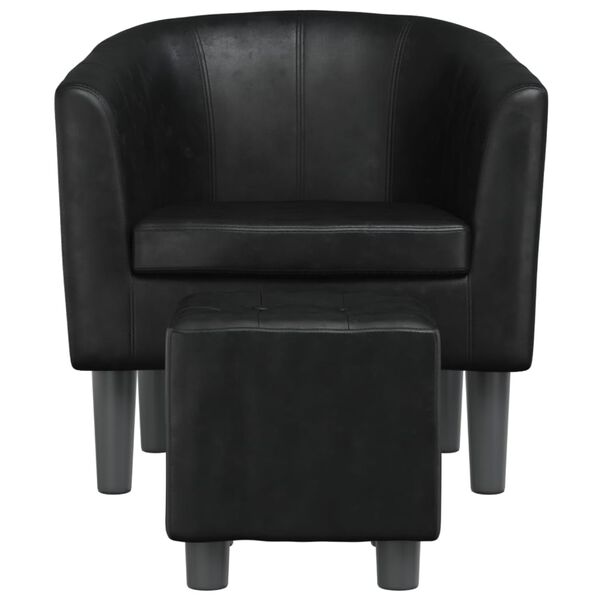 vidaXL Tub Chair with Footstool Black Faux Leather
