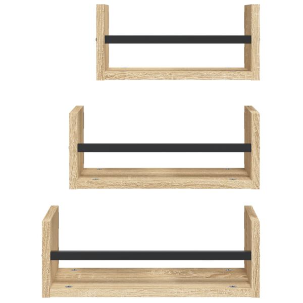 vidaXL 3 Piece Wall Shelf Set with Bars Sonoma Oak Engineered wood