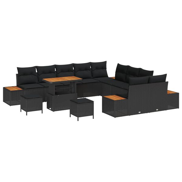 vidaXL Garden Sofa Set 13 pcs Black Poly Rattan