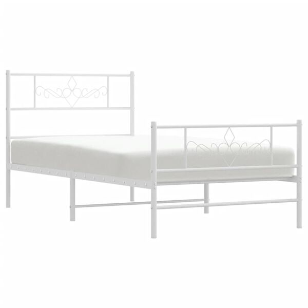 vidaXL Metal Bed Frame without Mattress with Footboard White 90x190cm