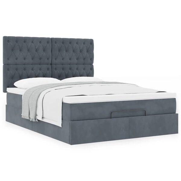 vidaXL Ottoman Bed with Mattresses Dark Grey Queen Velvet