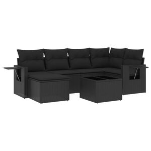 vidaXL 7 Piece Garden Sofa Set with Cushions Black Poly Rattan