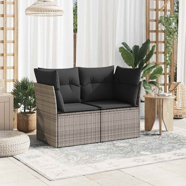 vidaXL Garden Sofa with Cushions 2-Seater Grey Poly Rattan