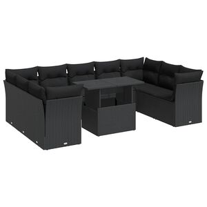 vidaXL 10 Piece Garden Sofa Set with Cushions Black Poly Rattan