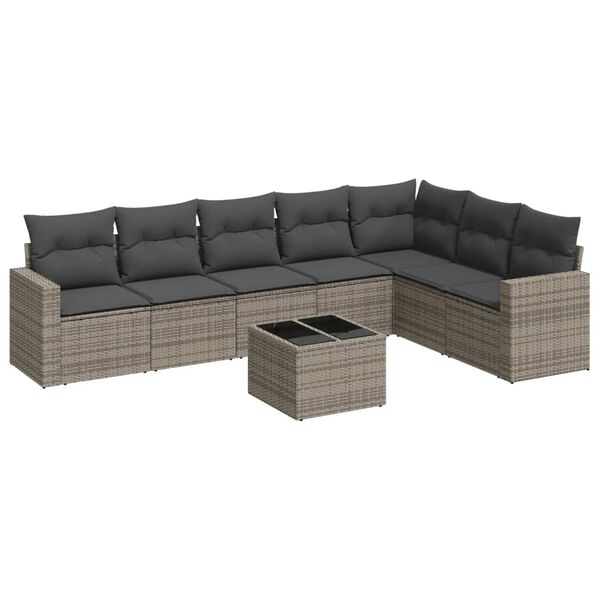 vidaXL 8 Piece Garden Sofa Set with Cushions Grey Poly Rattan