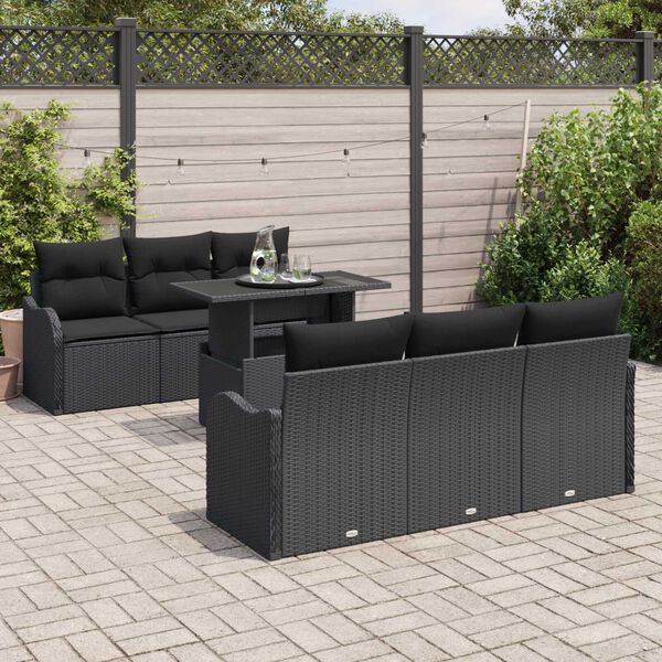 vidaXL Garden Sofa Set with Cushion 7 pcs Black Poly rattan