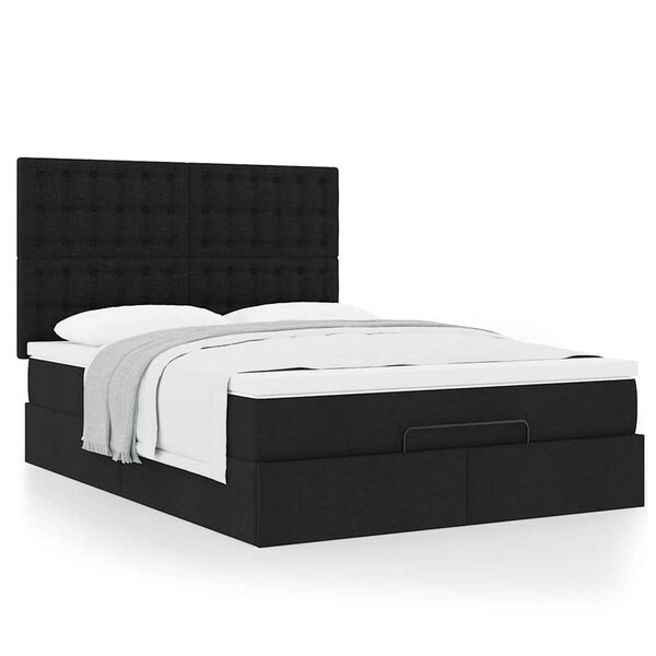 vidaXL Ottoman Bed with Mattress Black Double Fabric