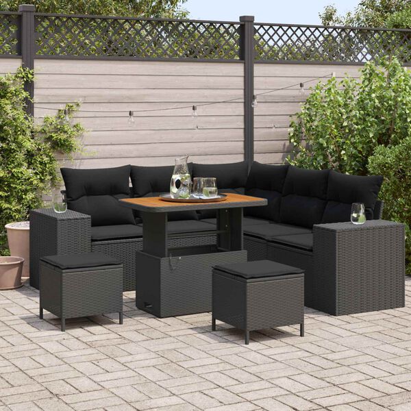 vidaXL Garden Sofa Set with Cushion with Storage 8 pcs Black
