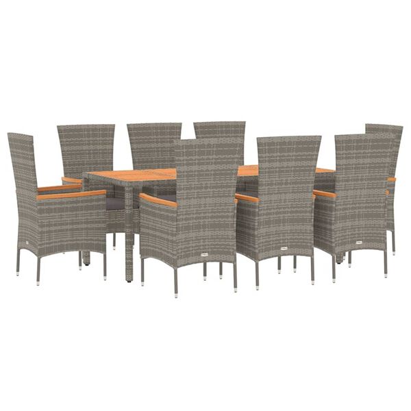 vidaXL 9 Piece Garden Dining Set with Cushions Grey Poly Rattan