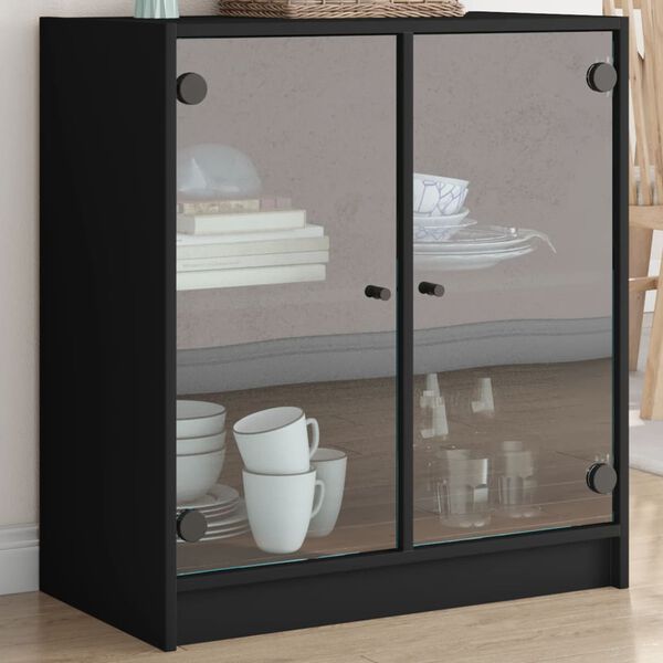 vidaXL Side Cabinet with Glass Doors Black 68x37x75.5 cm