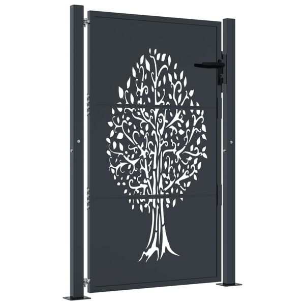 vidaXL Garden Gate Anthracite 100x150 cm Steel Tree Design