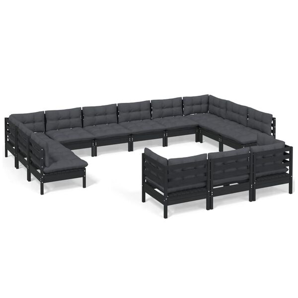 vidaXL 13 Piece Garden Lounge Set with Cushions Black Pinewood