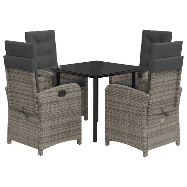 vidaXL 5 Piece Garden Dining Set with Cushions Grey Poly Rattan
