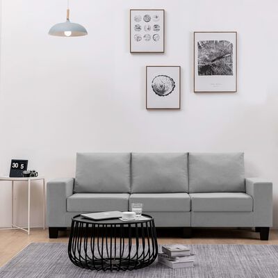 vidaXL 3-Seater Sofa Light Grey Fabric