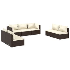 vidaXL 7 Piece Garden Lounge Set with Cushions Poly Rattan Brown