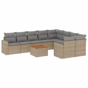 vidaXL 10 Piece Garden Sofa Set with Cushions Mix Beige Poly Rattan