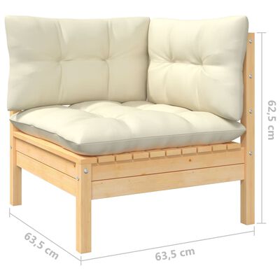 vidaXL 3 Piece Garden Lounge Set with Cream Cushions Solid Wood Pine