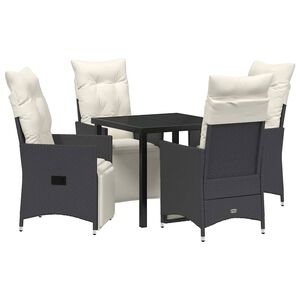 vidaXL Garden Dining Set with Cushion 5 pcs Black Poly Rattan