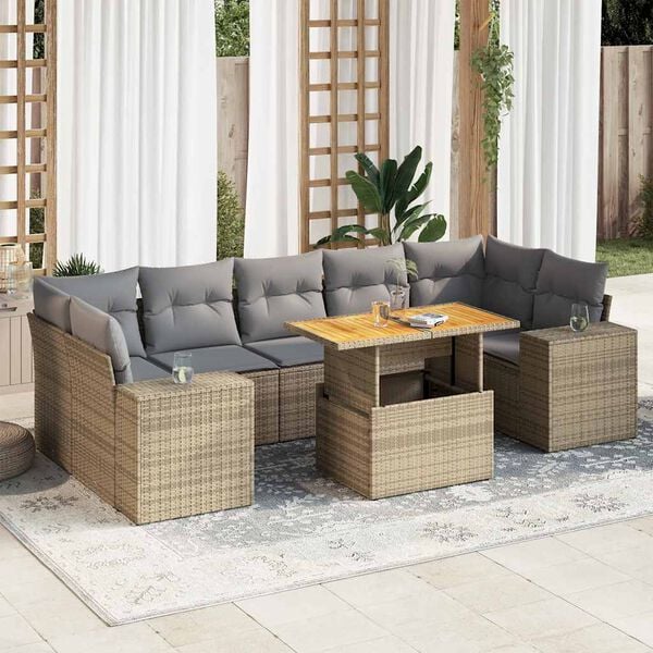 vidaXL 8 Piece Garden Sofa Set with Cushions Beige Poly Rattan