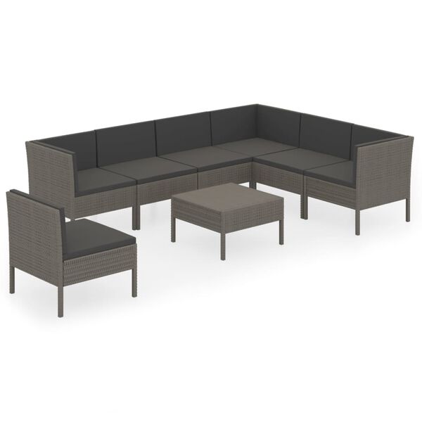 vidaXL 8 Piece Garden Lounge Set with Cushions Poly Rattan Grey