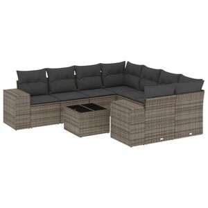 vidaXL 9 Piece Garden Sofa Set with Cushions Grey Poly Rattan