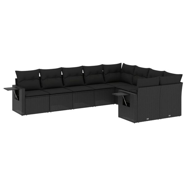 vidaXL 9 Piece Garden Sofa Set with Cushions Black Poly Rattan