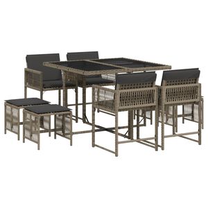 vidaXL 9 Piece Garden Dining Set with Cushions Grey Poly Rattan